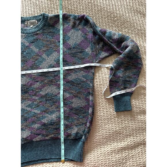 Mondo di Marco Italy Knit Sweater Size L Abstract Pattern Cotton Acrylic Blue - Picture 5 of 5